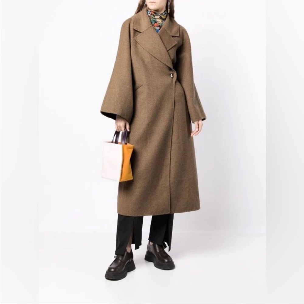 Ganni Recycled Wool-blend Coat In Petrified Oak